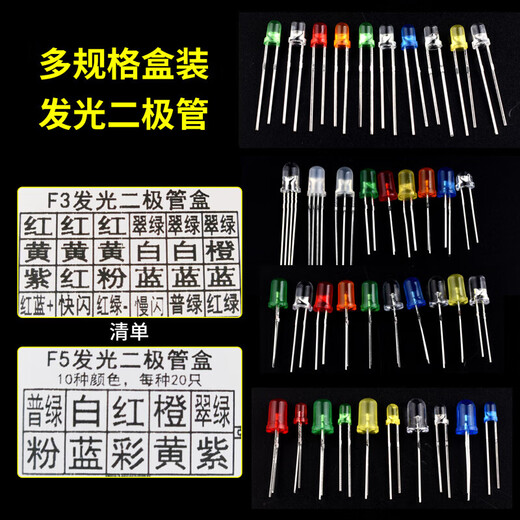 Dengshitang 3MM/5MM light-emitting diode package LED lamp bead component package red, green, orange, yellow, blue, white mist bag/box 5mm LED 5 kinds of bags