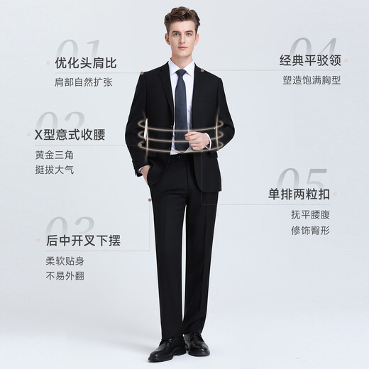 Langdeng men's suit autumn and winter wool two-piece suit business formal easy-care dress commuter suit for men dark blue 46 A_Contact customer service to purchase pants size