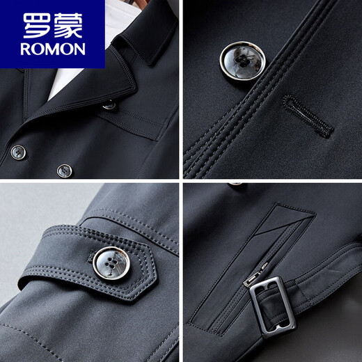 
ROMON high-end long windbreaker for men's new spring and autumn over-knee double-breasted business casual mid-length British handsome jacket Black 2XL