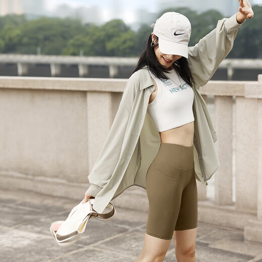 VFU星晴五分瑜伽裤户外运动骑行裤高腰提臀紧身短裤 亚麻色 M