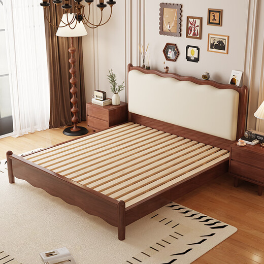Laisda American en bois massif lit noyer 1,5 m à double lit français classique lit doux lit yf688 # 1,5 lit armoire pavé