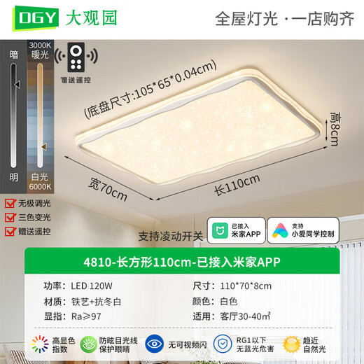 大观园（DGY）客厅吸顶灯北欧星光现代简约客厅主灯大气极简氛围护眼灯具687O 长方110cm已接入米家120W全光谱