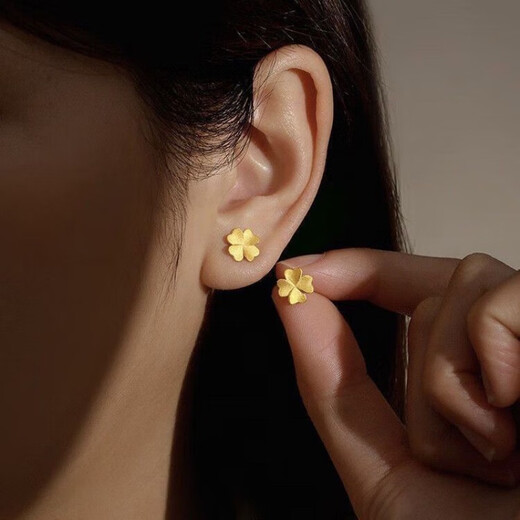 BXE999 pure silver four-leaf clover earrings for women 5G gold-wrapped silver earrings 2024 birthday gift for seven gold-wrapped silver + ancient four-leaf clover small earrings 1.3g
