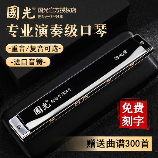 国光上海国光24孔C调复音初学者口琴官方旗舰重音专业演奏级成人乐器 24孔 C调 【初学款】银色复音+赠品