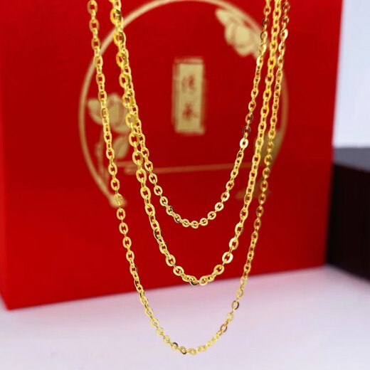 Fat Donglai's same shiny k gold necklace new 24 yellow female 3d hard gold 999 gold not easy to break O-shaped chain O-shaped necklace 1.18g