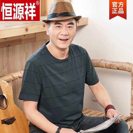 恒源祥（HYX）爸爸夏装夏季短袖t恤男款中年人父亲上衣圆领中老年男士半袖衣服 CJ9901灰色 165/M