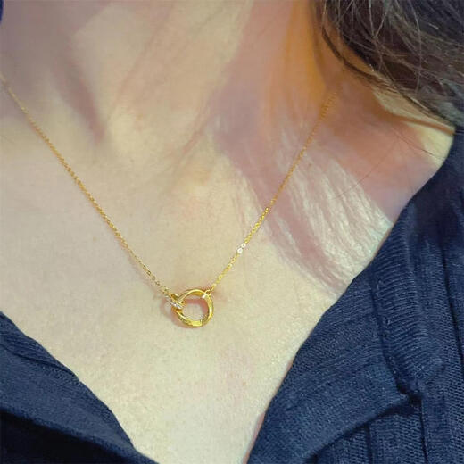 Holy glass 18k gold Möbius ring gold-colored necklace interlocking high-end neck chain clavicle chain gift Möbius ring necklace 1.88 g