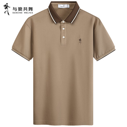 
Dancing with Wolves [with mulberry silk] contrasting color lapel short-sleeved T-shirt 2025 summer new skin-friendly modal Polo shirt 6096 Khaki 701 XL (180)