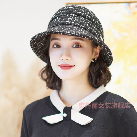 Midanli hat with hair, women's wig, one-piece basin hat, winter fashion, short hair hat, winter warm real hair mother hat, black hat, black brown wig + hair net