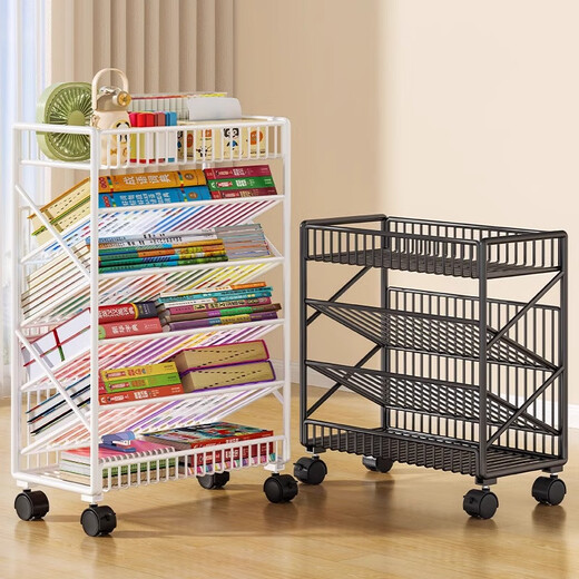 Jungle movable tableside storage small bookshelf classroom desk student books wheeled storage rack bookshelf six-layer white