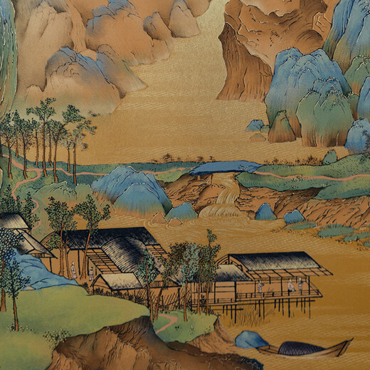古歌空间 焦点艺术千里江山入户玄关装饰画山水画靠山图挂画茶室墙壁画竖版铜雕画 千里江山【全铜】1200*723mm