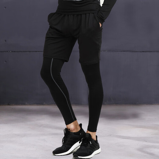 NIUKAILE sports tights men's basketball base quick-drying running compression high-elastic training pants track and field sun protection fitness yoga pants new black line trousers XXL