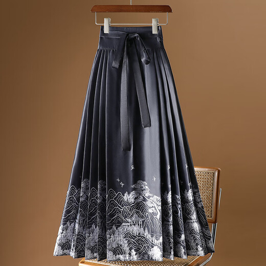 Pier Cardin's new Chinese style horse-faced skirt for women in spring and autumn 2025 new one-piece long skirt Hanfu hip-covering pleated skirt 9882. Black S