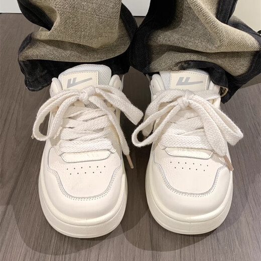 Chaussures féminines Huili, chaussures en cuir et blanc pour femmes, chaussures décontractées polyvalentes, baskets douces, beige-1105 35