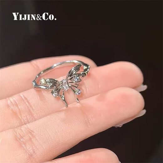 Yijin butterfly ring women's S925 sterling silver diamond zircon open ring niche light luxury simple fashion high-end ring gift butterfly ring adjustable
