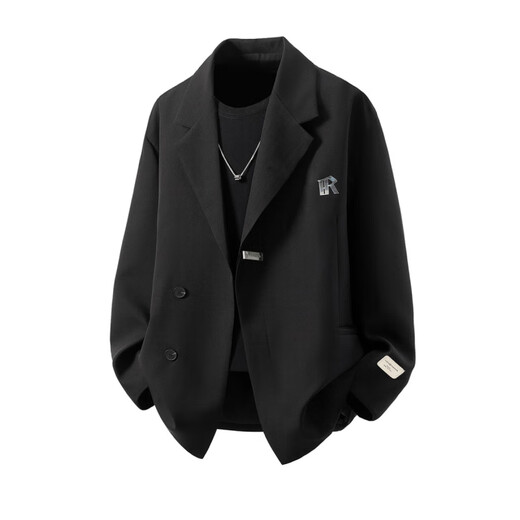 XUANSENTU handsome suit jacket men's spring and autumn Korean style loose men's suit with handsome casual suit trendy black 2-piece suit jacket + pants L