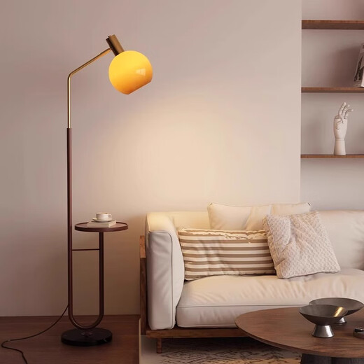 Zhongshuai Nordic Minimalist Floor Lamp Living Room Sofa Side Bedside Lamp Bedside Modern Personalized Decorative Ambience Lamp Vertical Coffee Table Style-Walnut Color Floor Lamp Stepless Dimming