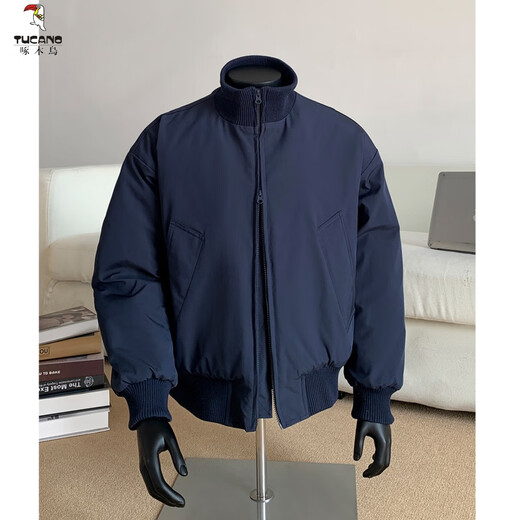 Woodpecker (TUCANO) American short stand-collar flight jacket men's winter fashion brand high street handsome baseball uniform cotton coat silhouette jacket black XL