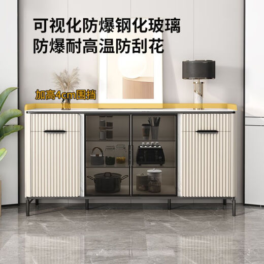 Reti Langzhi Youth 2023 new living room storage cabinet sideboard wall-mounted light luxury style all-in-one wine cabinet tea cabinet storage cabinet black metal + rock plate + 0.84 meter long sideboard does not include installation