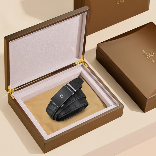 Goldlion men's belt automatic buckle belt high-end wooden gift box deerskin cowhide trouser belt birthday gift for dad