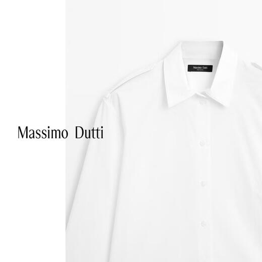 Massimo Dutti Autumn and Winter New Products 2025 Women's Clothing Classic and versatile basic high-intelligence pure cotton long-sleeved shirt 05137887 White S (170/88A)