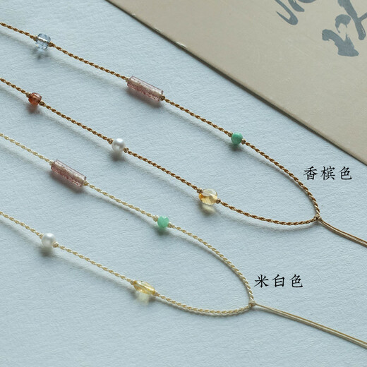 Only one pair of natural stone necklace rope gold lock jade hand-woven gold braided rope pendant clavicle chain versatile fresh niche style champagne color