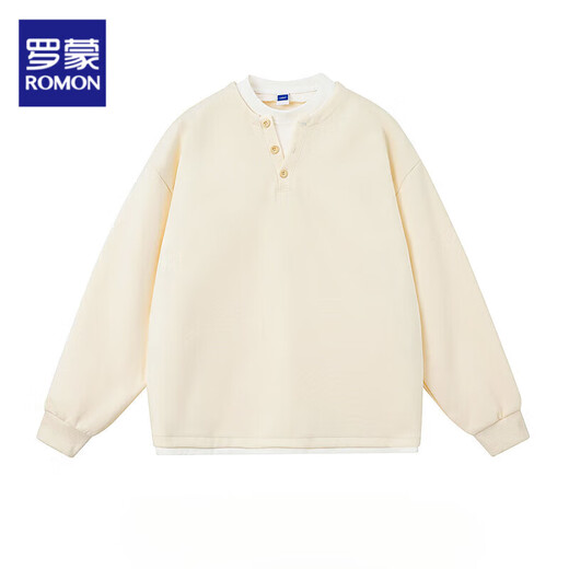 Romon sweatshirt men's 2025 spring and autumn new retro fake two-piece Henry collar versatile loose casual inner bottoming shirt long WY5503 black M size 28-29 - weight 95-110 Jin Jin is equal to 0.5 kg