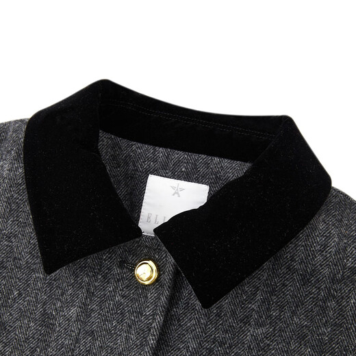 ELLE KIDS children's clothing old money style herringbone wool coat for girls autumn and winter quilted mid-length warm thick coat black 165 (M)