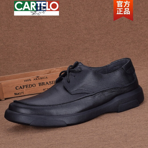 Cartelo Brand Fashion Classic Toe-Layer Cowhide Business Casual Men's Leather Shoes Подличная кожаная подошва мягкая кожаная и американская мужская обувь черная 3899 37