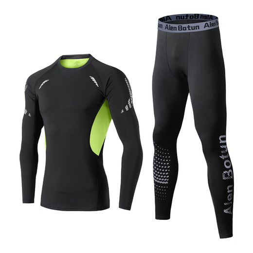 Alen Botun (Alen Botun) fitness clothes sports suit men's autumn running training tights high-elastic quick-drying clothes base morning running clothes basketball two-piece set green high-elastic quick-drying L 130-145Jin Jin equals 0.5 kg
