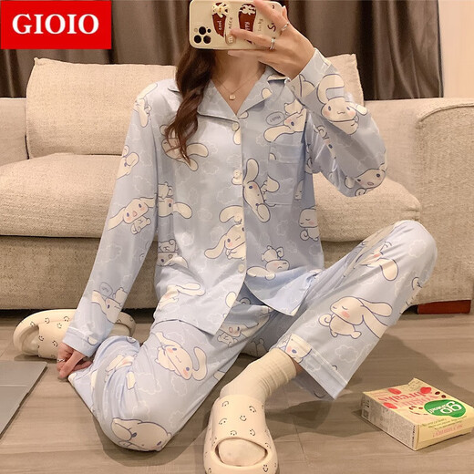 GIOIO新款ins日系卡通KT猫睡衣女学生甜美可爱长袖长裤宽松家居服套装 9227 M