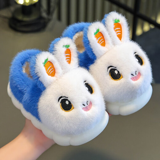 Yicong children's cotton slippers for women in autumn and winter new cute baby indoor non-slip soft bottom warm boys' parent-child fur slippers Violet (rabbit style) 20-21 sizes inner length 12.0 about 3-12 months small size