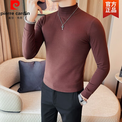 Pierre Cardin men's mid-collar long-sleeved stretch bottoming shirt slim solid color spring and autumn all-match half turtleneck T-shirt trendy knitted black (half height) L (110-125Jin Jin equals 0.5kg)