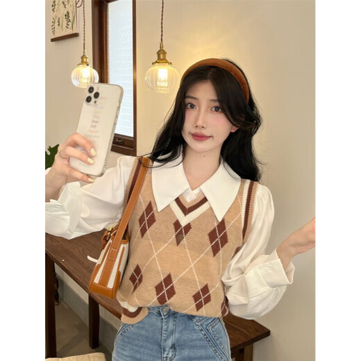 Jiangong high-end white shirt for women in spring and autumn with design niche polo collar long-sleeved shirt layered vest top white (white fabric slightly see-through) M (90-105Jin Jin equals 0.5 kg)