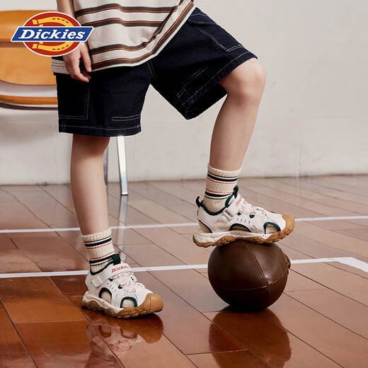 Dickies children's shoes, children's sandals, boys' summer breathable mesh Velcro fashion sports and casual toe-toe boys' beach shoes, white brown 30 (shoe inner length 195mm)