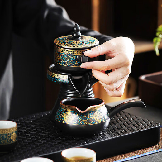 Tea art noble ancient charm automatic tea set 12-head tea ceremony lazy set household ceramic anti-scalding brewing tea set Chinese tea gift