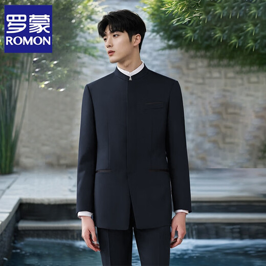 ROMON (ROMON) slim-fitting standing collar young Zhongshan suit men's groom wedding Chinese suit suit Chinese style gentleman suit dress Black [suit + pants + shirt] three-piece set XL
