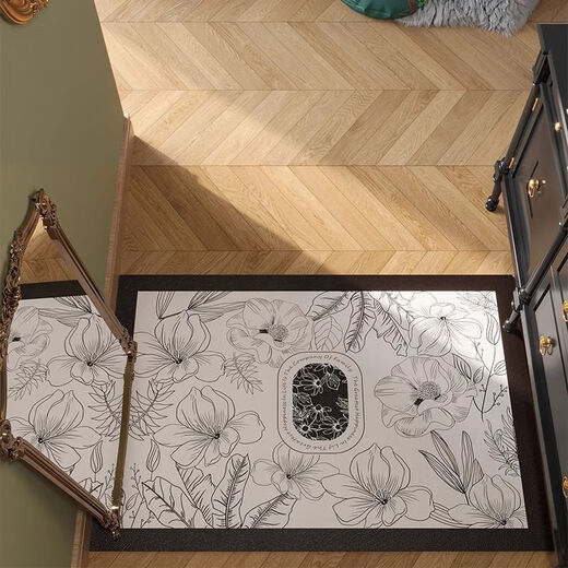 Yingzhu'er light luxury entry door floor mat, high-end foot mat, stain-resistant, no-wash PVC retro entry door mat, leather carpet cutting, medieval garden, curved 90X140CM, third generation texture leather