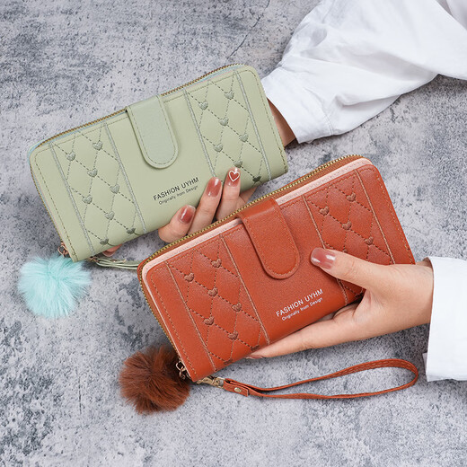 Chajin Women's Wallet Long 2024 New Korean Style Fashion Embroidered Zipper Multifunction Large Capacity Clutch Mobile Bag Deep Powder