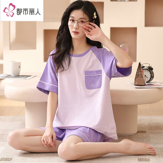 都市丽人睡衣女夏季纯棉薄款短袖可爱学生两件套装韩版春秋天家居服可外穿 红色 SKM6627图色 M码(建议75-95斤)