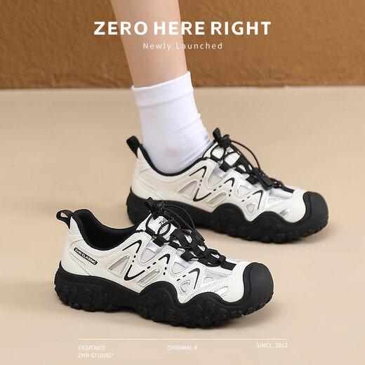 ZHR登山鞋女休闲户外运动轻便溯溪鞋女百搭拼接女鞋 G683 米黑 39