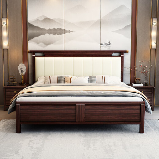 
Laisda new Chinese style black gold solid wood bed master bedroom 1.8 meters double high-end light luxury wedding bed YF9904 1.8 full bed