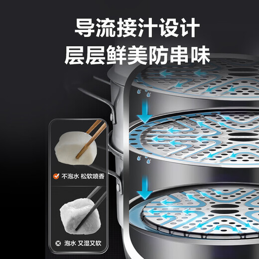 SUPOR steamer 304 stainless steel steamed bun pot thickened composite bottom soup pot three-layer steamer household smart and easy-to-take large-capacity pot thickened composite bottom 3 layers 26cm