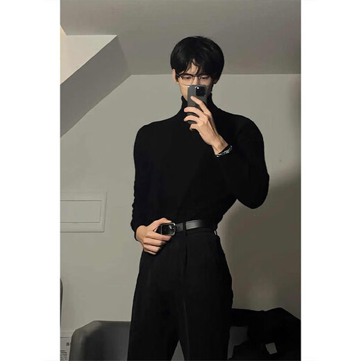 Digada American black turtleneck sweater for men in spring and autumn, handsome and versatile bottoming suit with high-end casual sweater JGCL-M04 black XL