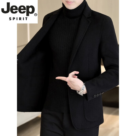 JEEP SPIRIT wool suit men's business casual double-sided woolen coat youth fashion high-end cashmere suit woolen coat 8803 black wool double-sided woolen suit M suitable for 95-120Jin Jin equals 0.5 kg