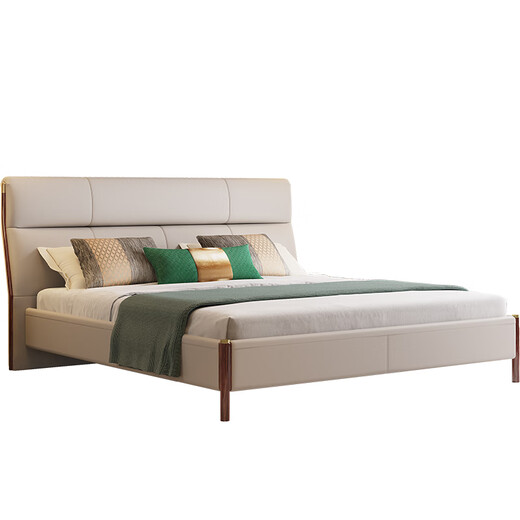 Mengmeisxuan lit wujin bois en bois massif nouveau en cuir chinois lit double lit haut de gamme lit de mariage lit 1,8 m lit jw-206 695a le matelas est doux de l'autre côté et dur de l'autre côté