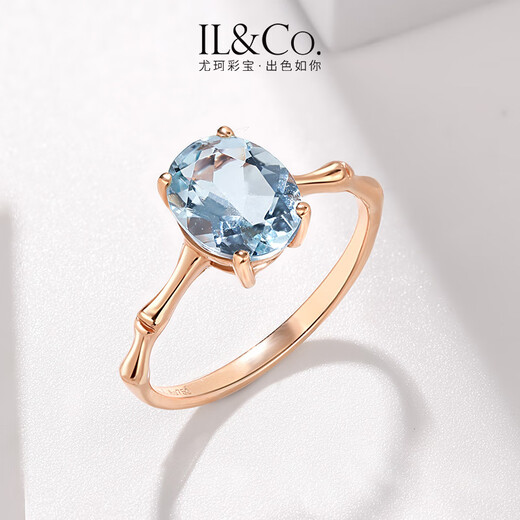 IL&CO Youke Bamboo Overture 18k rose gold natural aquamarine ring large carat jewelry birthday gift natural aquamarine ring about 1.5 carats size 14