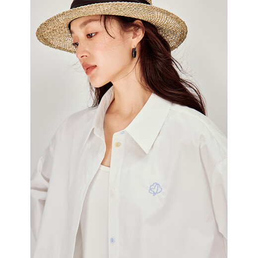 INMAN Einfache Pendeln Baumwolle Popeline Hemd 2026 Frühling frauen Neue Lange ärmeln Temperament Hemd Perle Weiß M