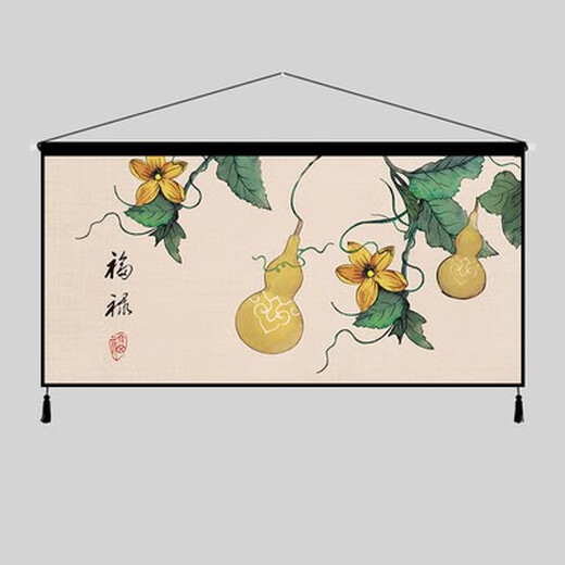 Chinese style Fugui gourd hanging canvas sofa background cloth Chinese style bedroom bedside living room decoration horizontal tapestry 1 width 14070 cm thickened