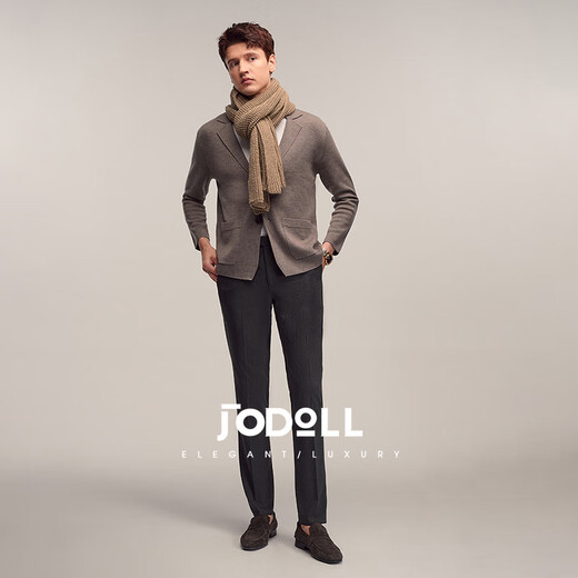 Jodoll Jodon [анти-толковаемое машина для стирки] Кардиганский мужской случайный мягкий отворотный лацкат чисто шерсть кофе серой 48